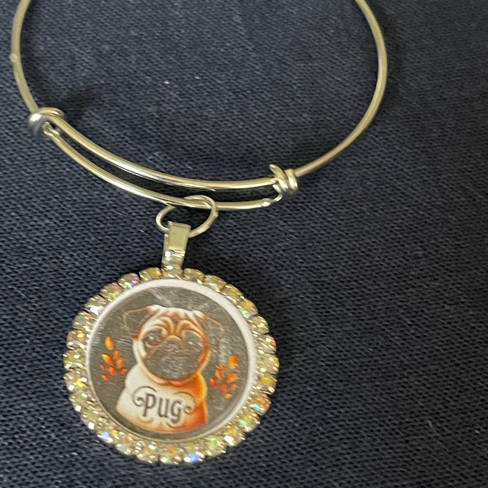 Pug Charm Silver Bracelet
